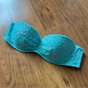 Victoria's Secret Swim Push Up Lace Strapless Bikini Top, Aqua/Lilac